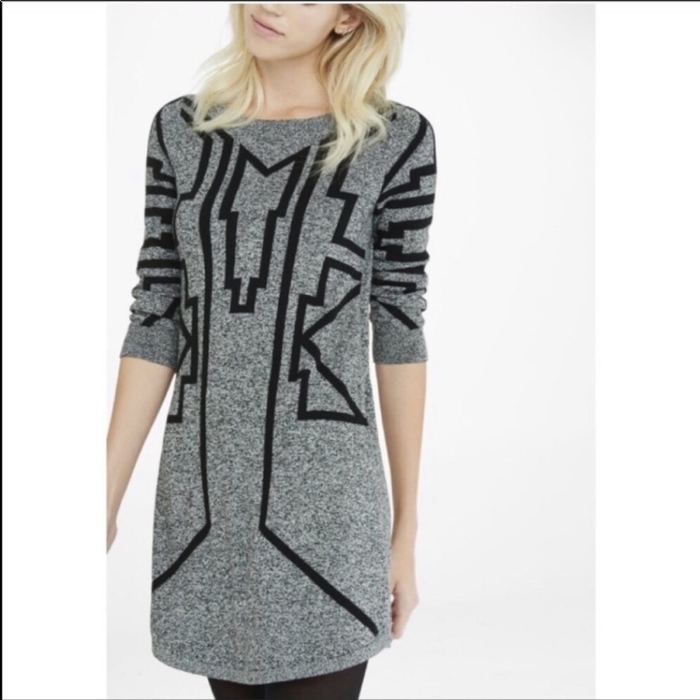 NWOT Express Grey Aztec Geometric Sweater Dress M